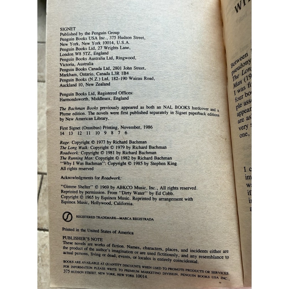 Stephen King Richard Bachman Books RAGE PB Book 1986 Signet 1st Ed 1st Print - Picture 5 of 11